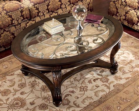 Signature Design by Ashley - Norcastle Traditional Glass Top Oval Coffee Table